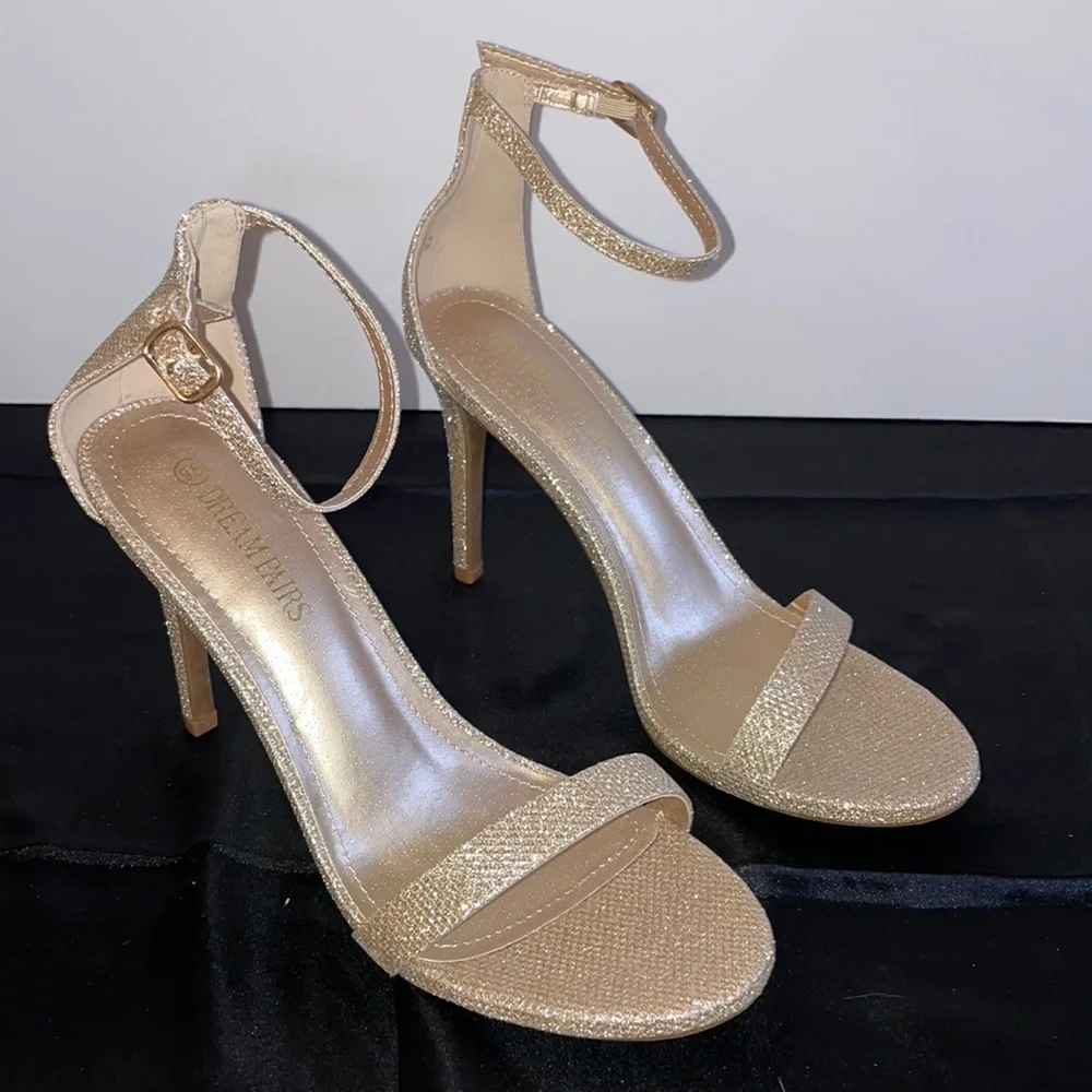 DREAM PAIRS Women's Glitter Gold Ankle Strap High Stiletto Heels Pumps Heel - Picture 10 of 14